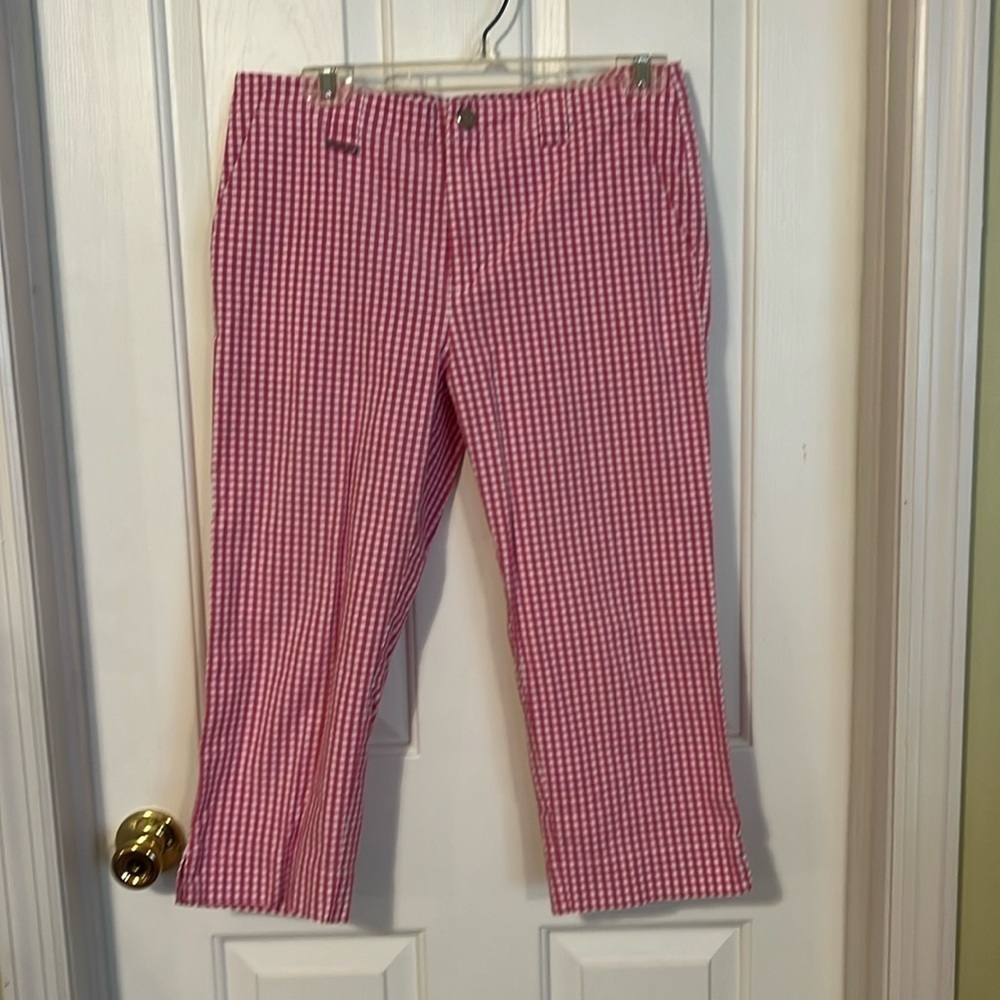 L-RL Lauren Active, Ralph Lauren capri shorts. Size 8. Pink gingham check.